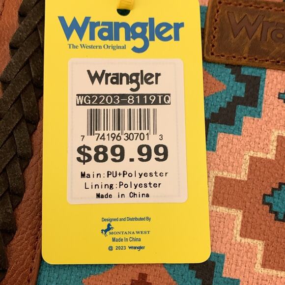 Wrangler Southwestern Pattern Dual Sided Print Canvas Wide Tote - Turquoise - Picture 14 of 14